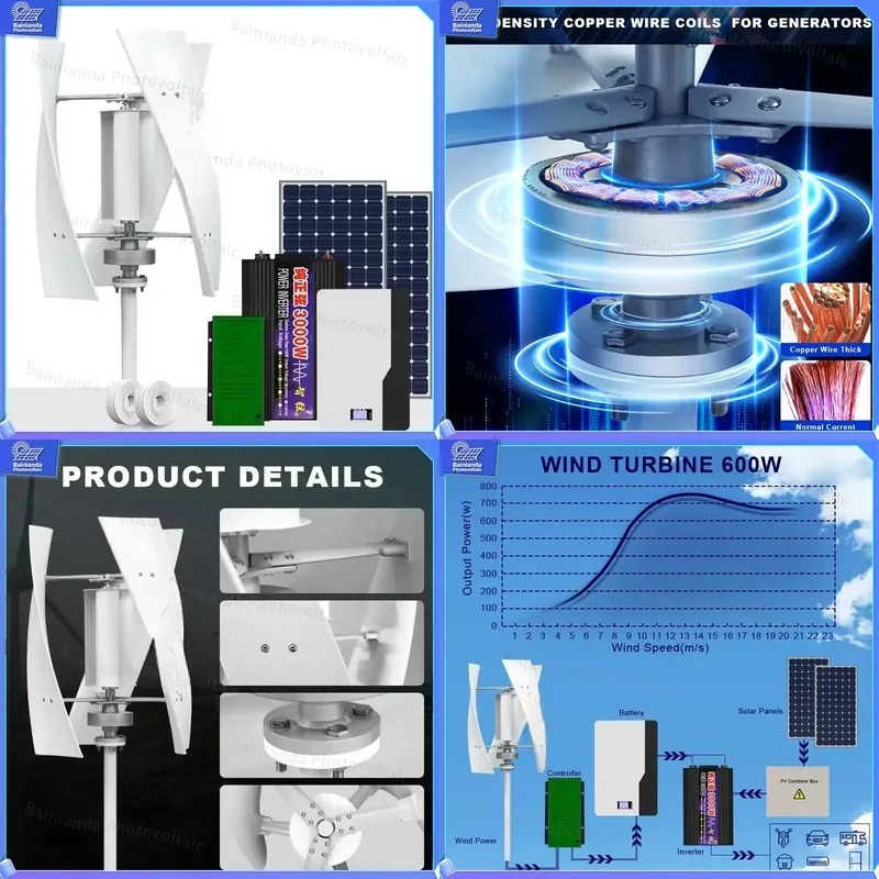 Renewable Energy Grid - Vertikaler Windturbinengenerator Solarpanel Hybridsystem Off-Grid-Stromkit Heimenergiespeicher